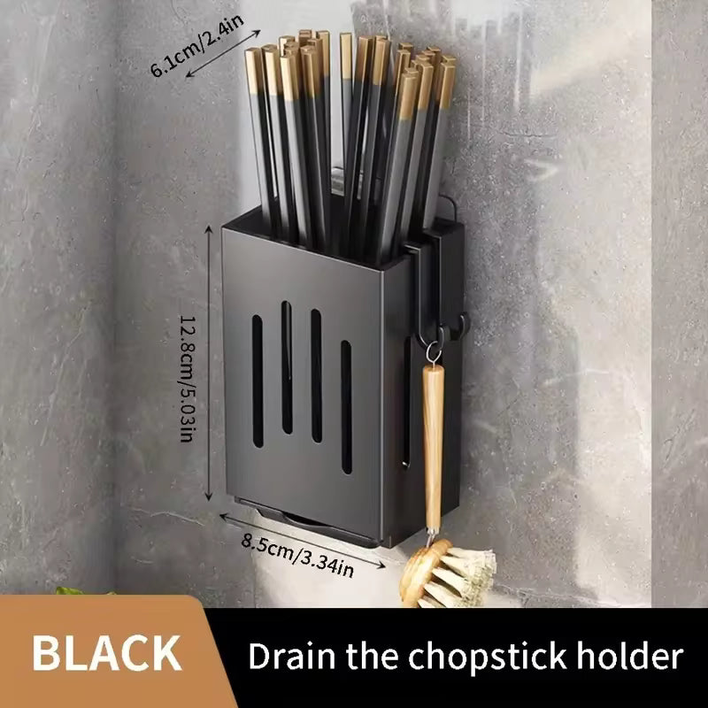 Space saving wall mounted kitchen utensil organizer holding chopsticks and cutlery
