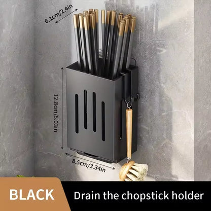 Space saving wall mounted kitchen utensil organizer holding chopsticks and cutlery
