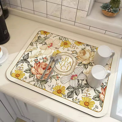 Kitchen Absorbent Mat with Anti-Slip Base – Fast Dry Dish Drainer for Sink, Coffee & Bathroom