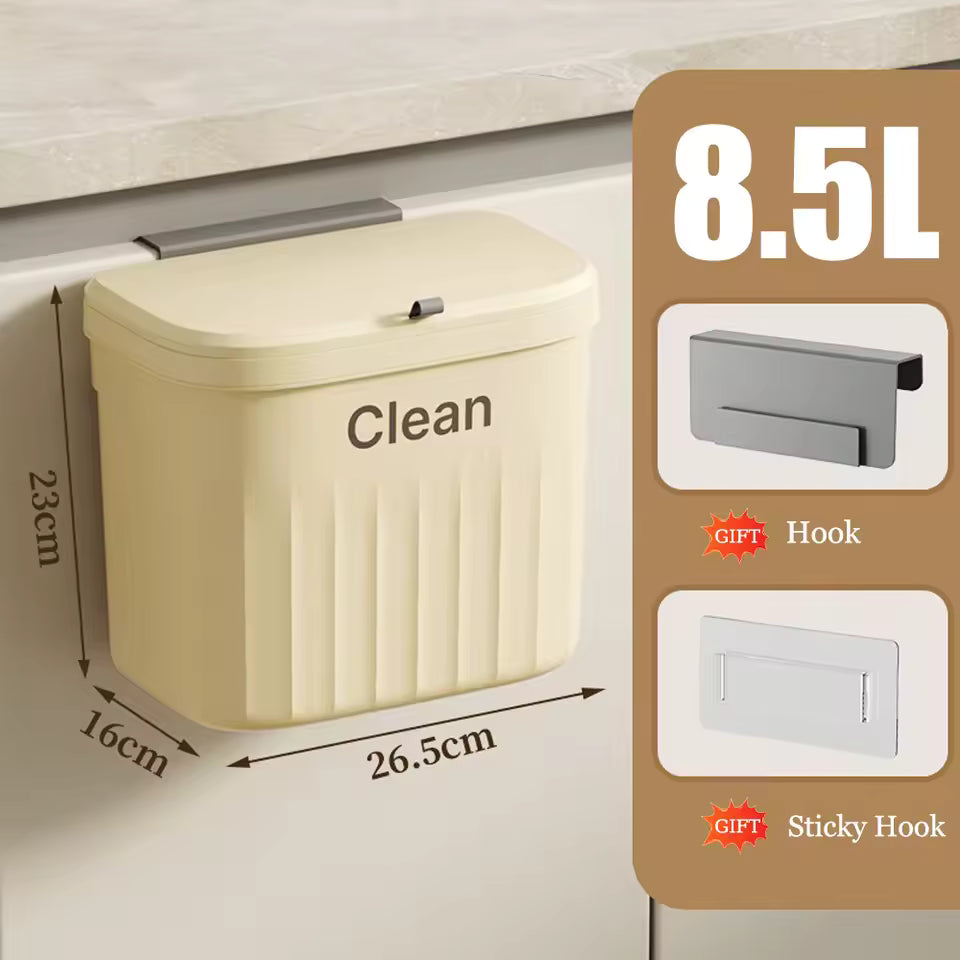 8.5L / 12L Hanging Trash Can – Wall Mounted Kitchen Cabinet Bin with Lid