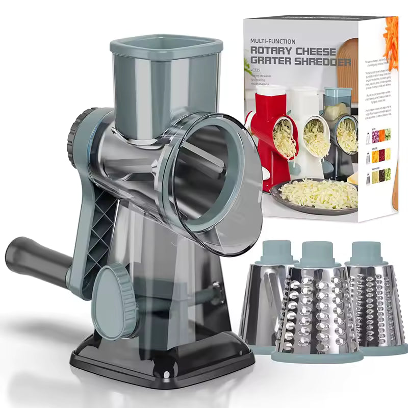 3-in-1 Rotary Cheese Grater & Vegetable Slicer | Manual Nut & Peanut Grinder Kitchen Tool