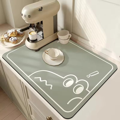 fast drying kitchen dish mat placed under sink with water absorption feature