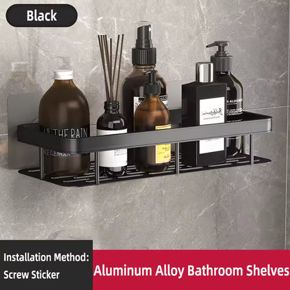 space saving wall mounted bathroom rack for toiletries and towels”