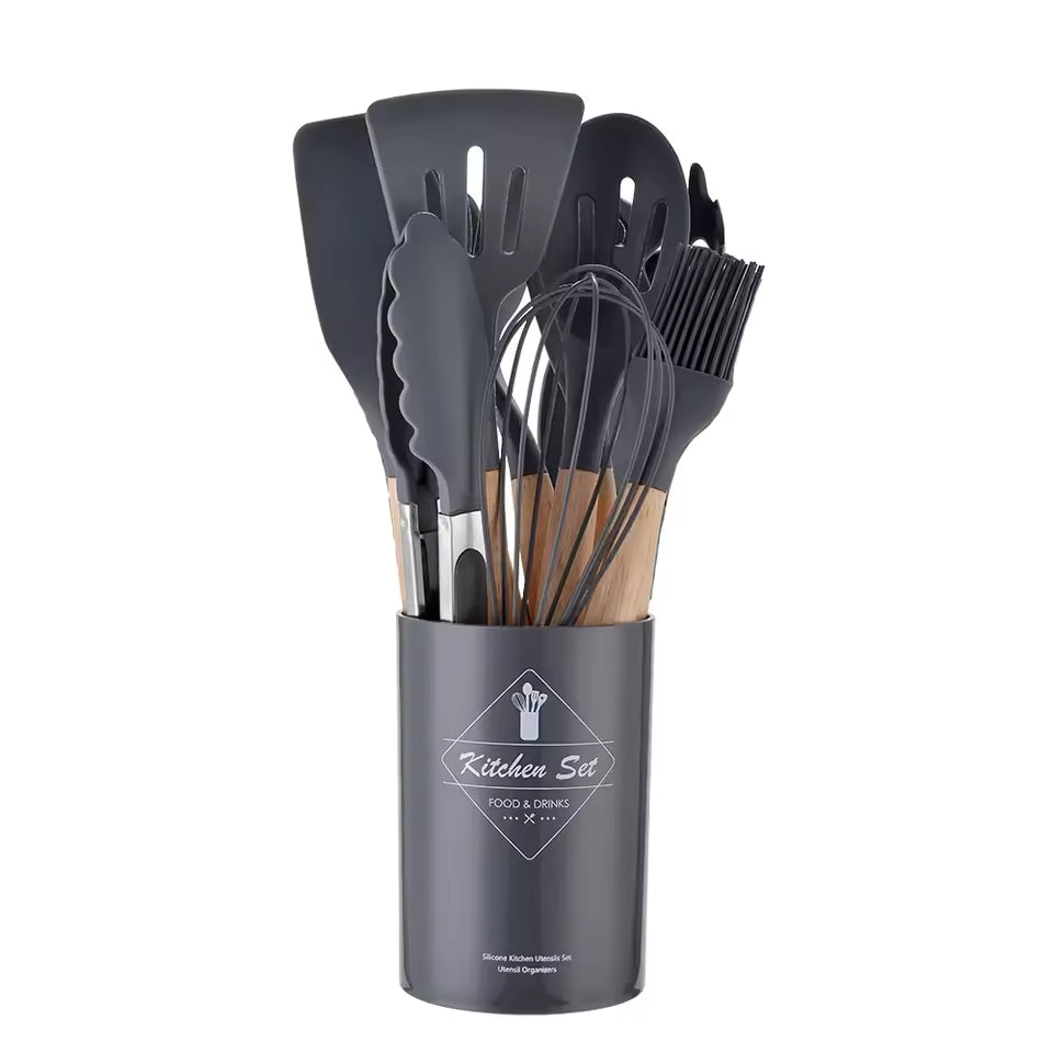 ergonomic wooden handle silicone utensils