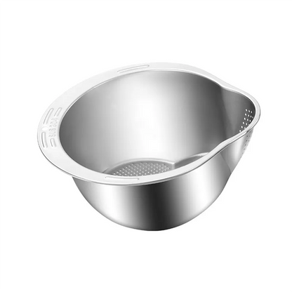 Plastic rice washer bowl with ergonomic design in kitchen sink